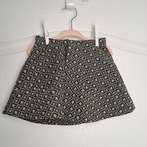 Zara Girls Black Gold Embroidered Skirt with Pockets